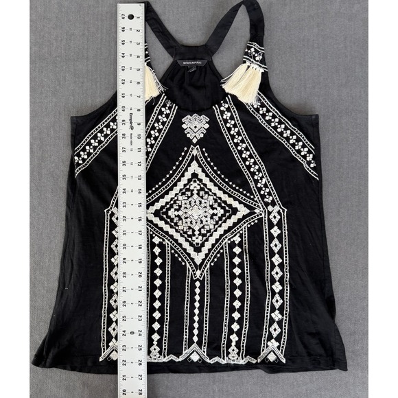 Banana Republic Beaded Embroidered Tassel Tank Top Black White Boho Size Small - Picture 9 of 10